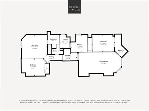 Floor plan for 2 beds, 2 baths, 1101 sqft
